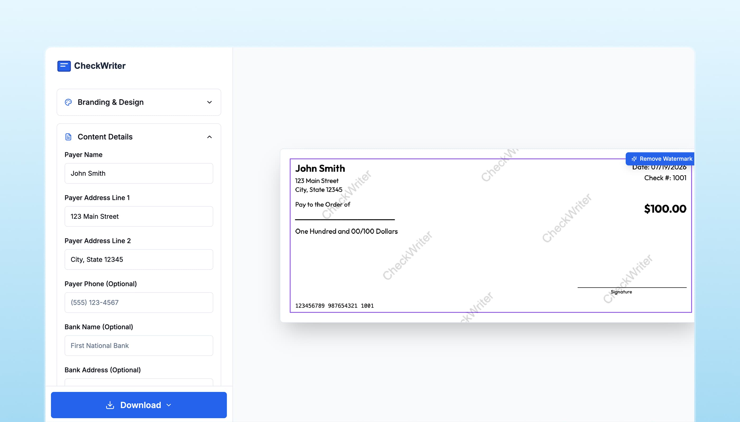 CheckWriter showcase